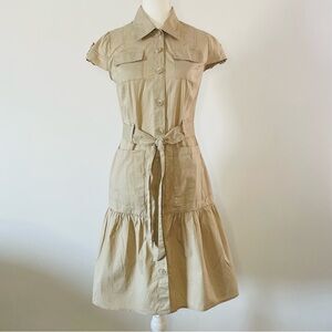 Summer Khaki Safari Dress 98% Cotton Tan Merona Women’s 2